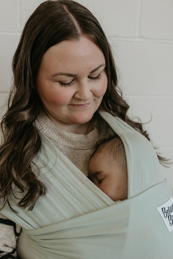 The Alba Mae Beluga Baby Wrap Beige Floral Bamboo Baby Carrier