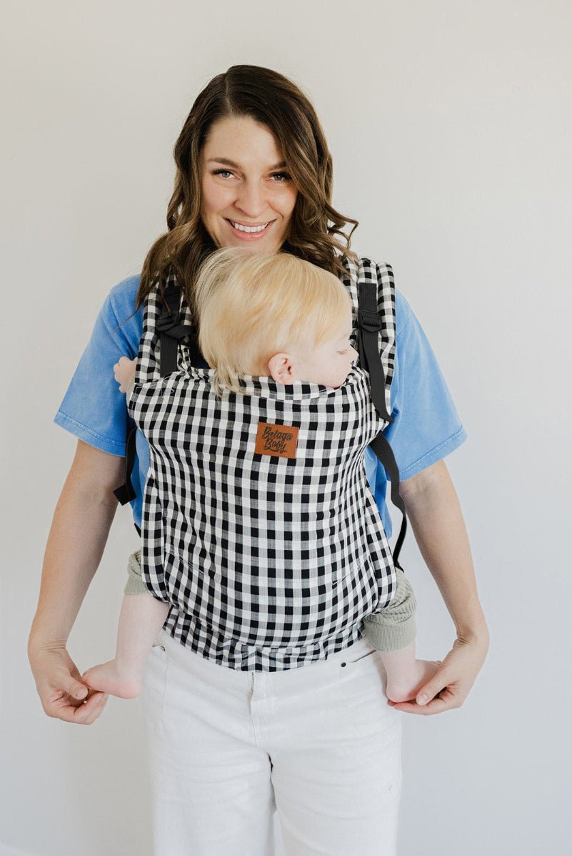 Preorder Gingham - Black and White Cove Baby Carrier - Beluga Baby Carriers